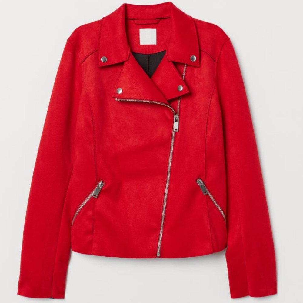 H&M Red Faux Suede Motorcycle Jacket